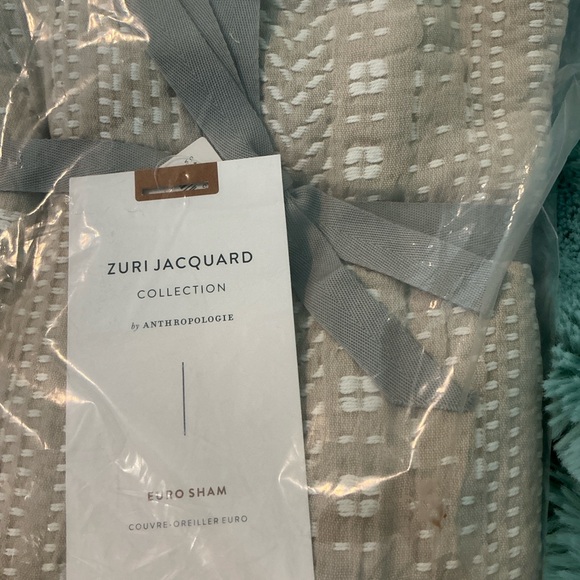 3 Anthropologie Zuri Jacquard Euro Sham in Beige and White